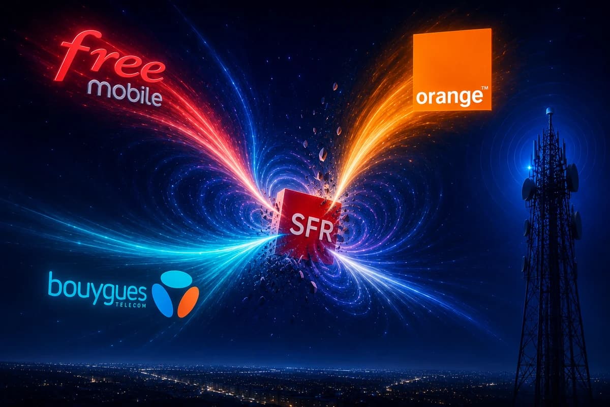 Infrastructure télécom illustrant le rachat de SFR par les trois opérateurs français